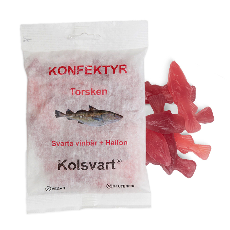 Kolsvart Torsk Solbær Hindbær Vingummifisk