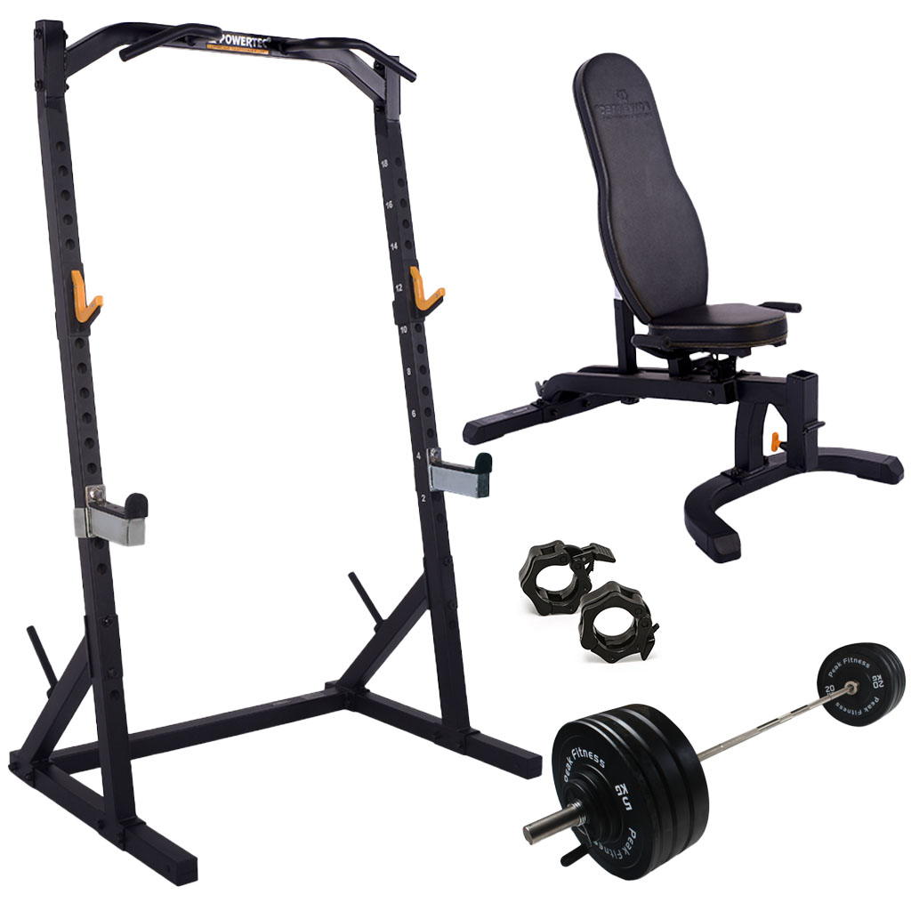 Powertec Half Rack Træningssæt 125 Kg Bumper Plates Black
