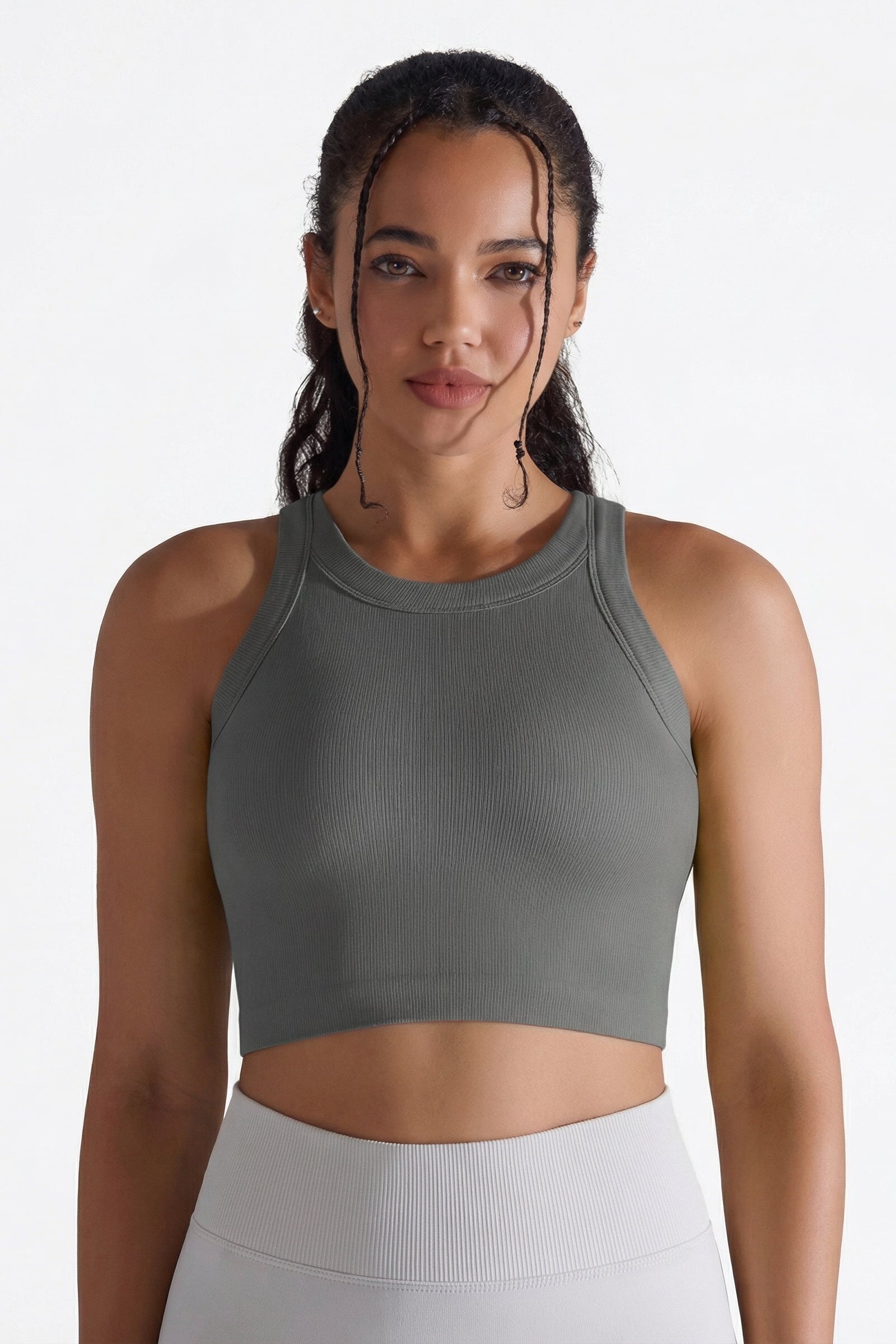 Crop Top Rund-hals Med Indbygget Bh Darkgrey -small-small Darkgrey