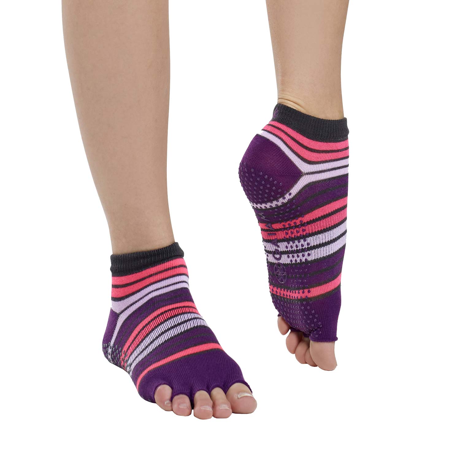 Gaiam Tåløse No-slip Yoga Strømper Pink Purple