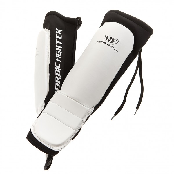 Nordic Fighter Grappling Shin Guards Instep Benskinne ægte Læder Hvid Medium
