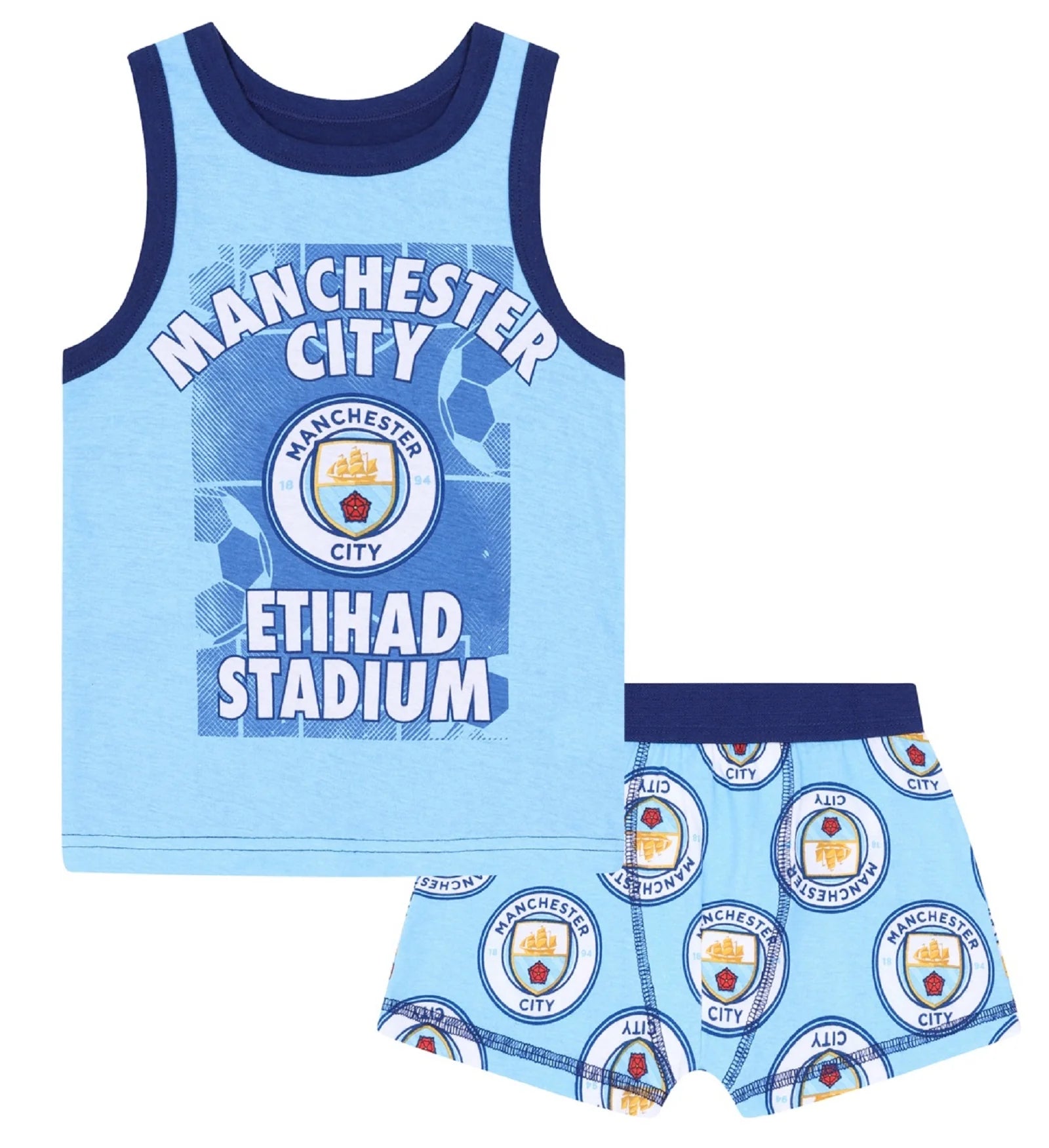 Officiel Manchester City Fc Boxershorts   Undertrøje Sæt Til Drenge  -  år